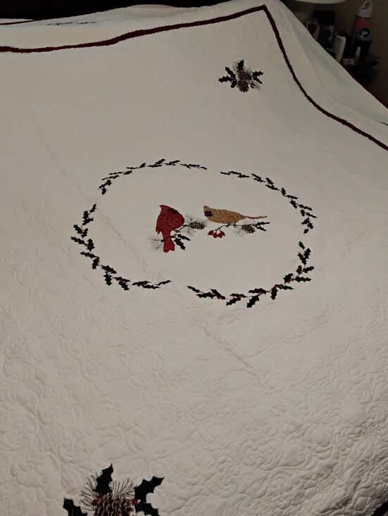 Cracker Barrel Other - 4008 Queen Size Crackerbarrel Embroidered Cardinal Greetings. 09" X 90".